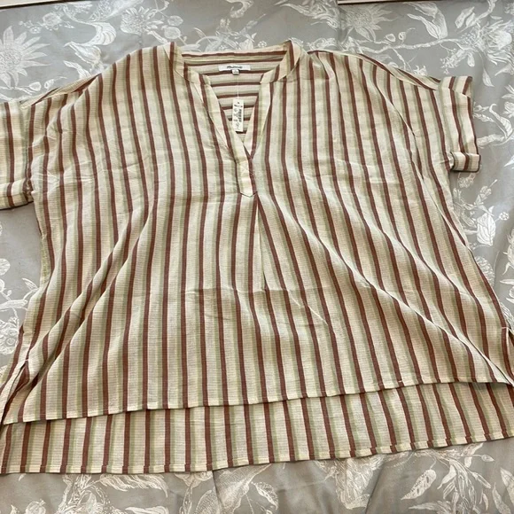 NWT Crinkle Cotton Lakeline Popover Shirt in Stripe - Size Large - Picture 7 of 10